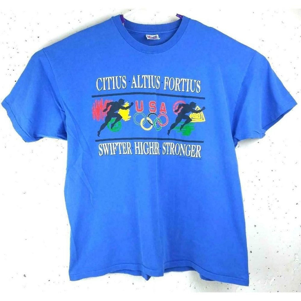 Atlanta 1996 Olympic vintage t-shirt XXL 2XL Blue Swifter Higher Stronger  USA